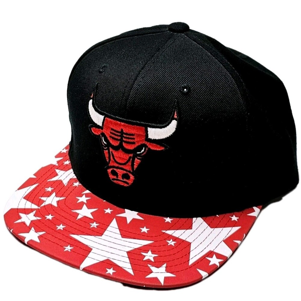 CHICAGO BULLS MITCHELL & NESS HAT Black Red White Stars Adj Snapback HTF EXC!